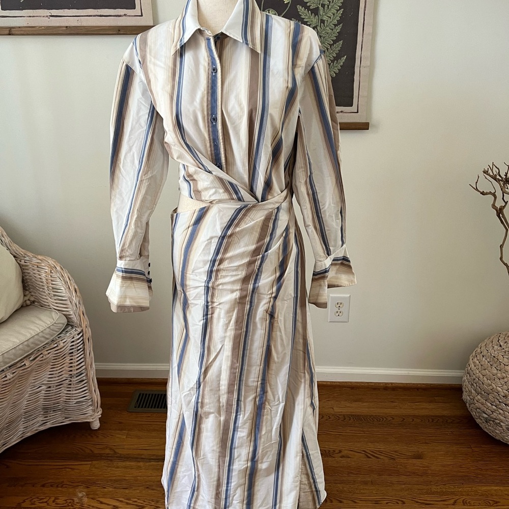 Jonathan Simkhai 
Marge Stripe Heavy Cotton Midi Dress 
Nougat Stripe